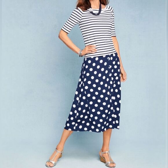Talbots Navy Dotty Print Midi Skirt - Picture 4 of 15